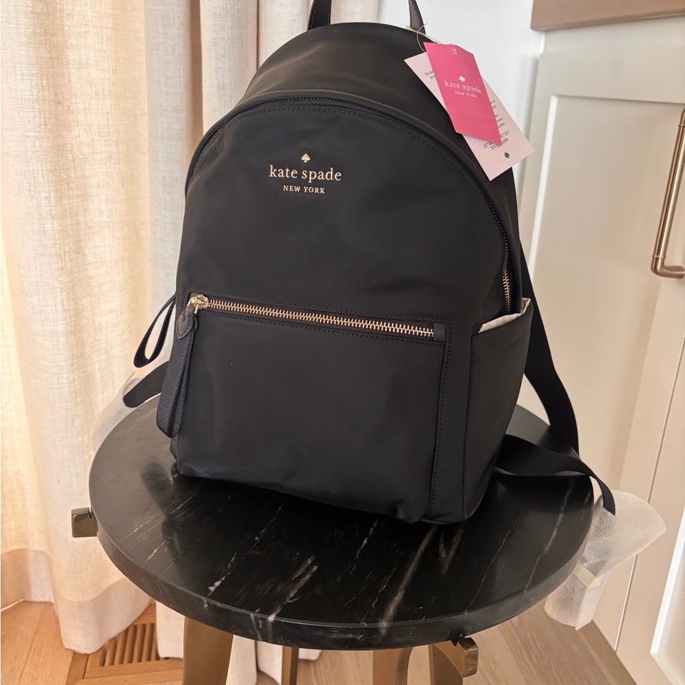 kate spade black nylon backpack with gold-tone logo
